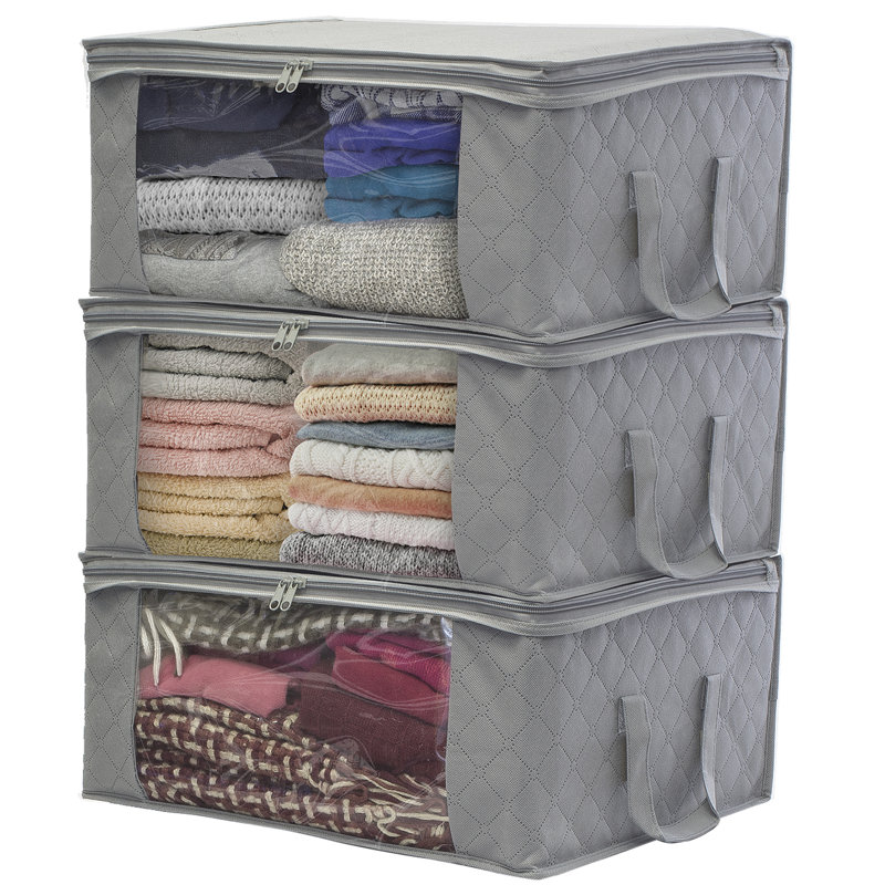 Sorbus Foldable Storage Fabric Cube Bin Bag Organizers 3 Pack in Grey Reviews Wayfair